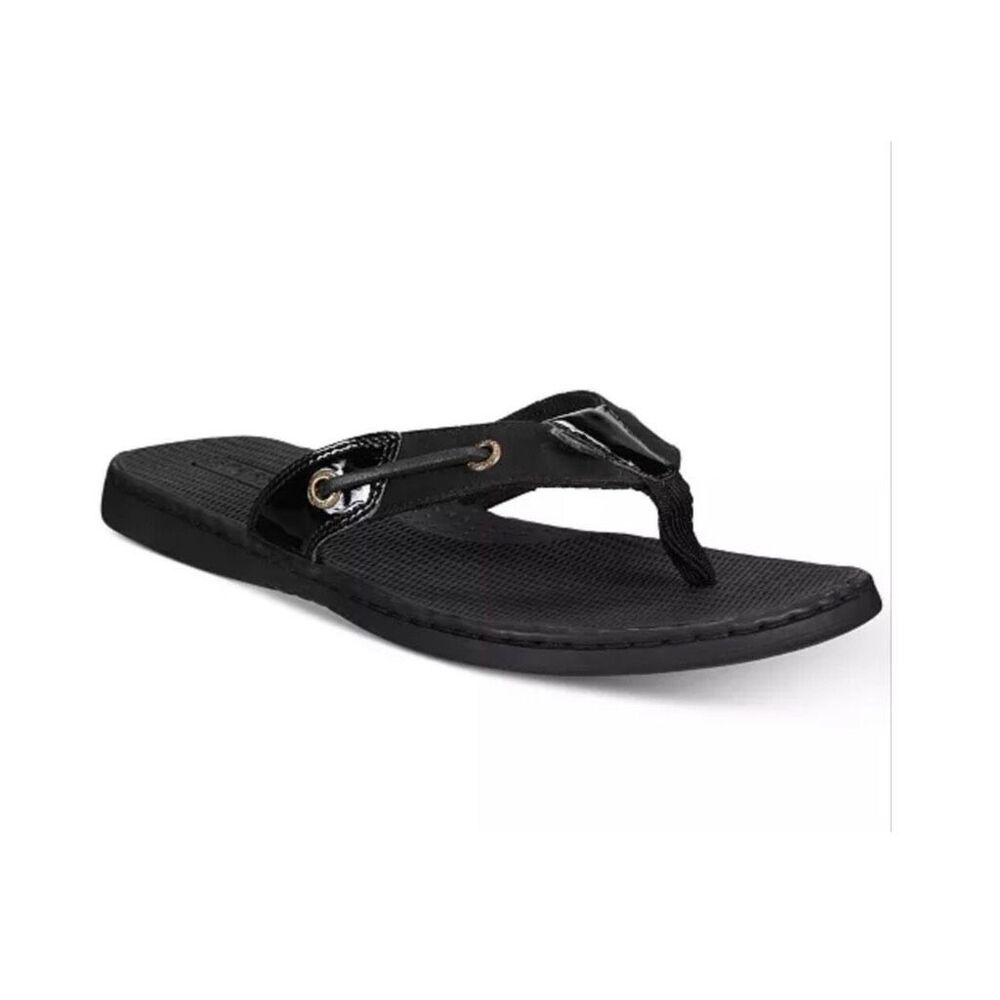 Sperry Seafish Flip Flop Sandals Patent Black 5.5